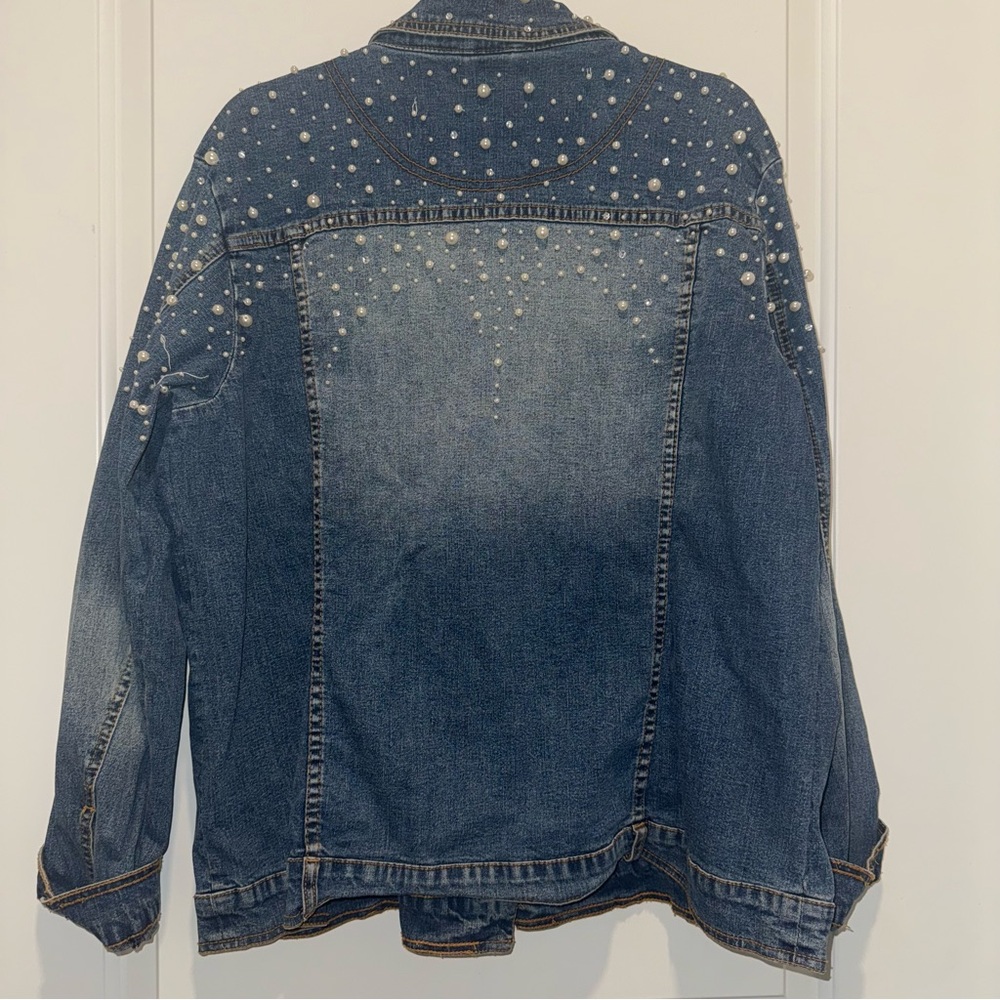 Vintage Pearl Embellished Oversized Denim Jacket - Picture 8 of 10